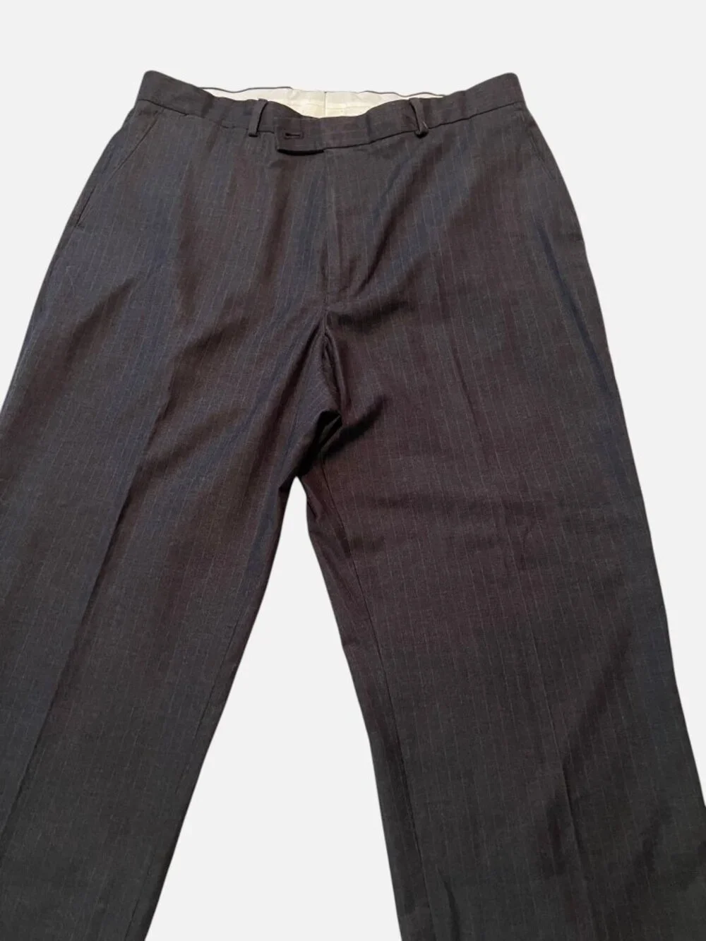 Braggi Men's Dress Pants 38x30 Charcoal Gray Pinstripe Flat Front Straight Leg